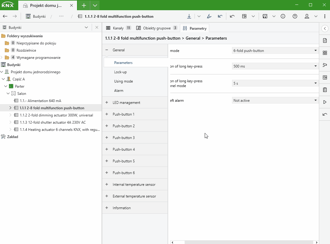 Ustawienie przycisku 1 jako rozjaśnianie oraz ustawienie przycisku 2 jako przyciemnianie