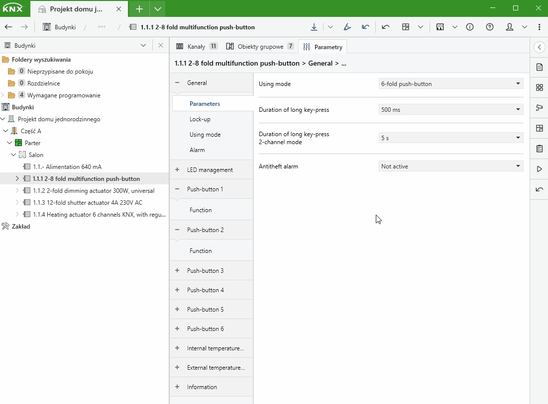 Ustawienie funkcji przycisku 3 jako podniesienie rolet oraz ustawienie przycisku 4 jako funkcji ich opuszczenia