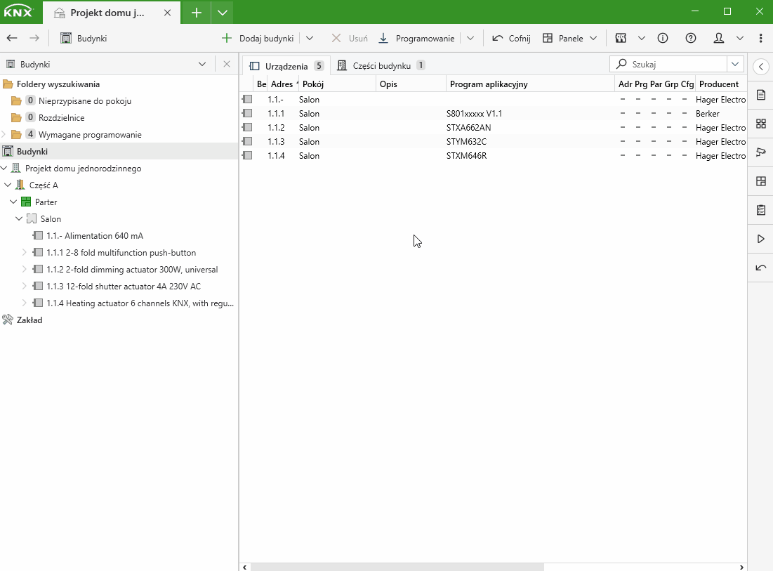 Łączenie obiektów oświetlenia (zał/wył) z grupami adresowymi