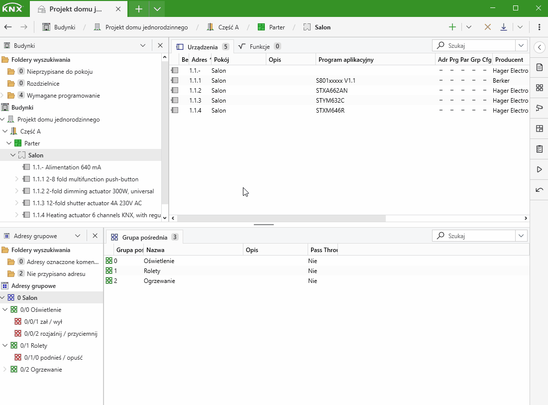 Łączenie obiektów obsługi rolet (podnieś/opuść) z grupami adresowymi