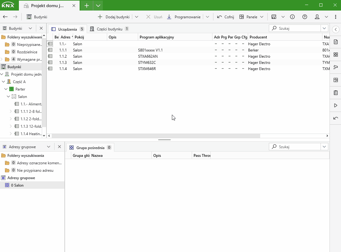 Dodawanie nowego adresu grupowego - oświetlenie
